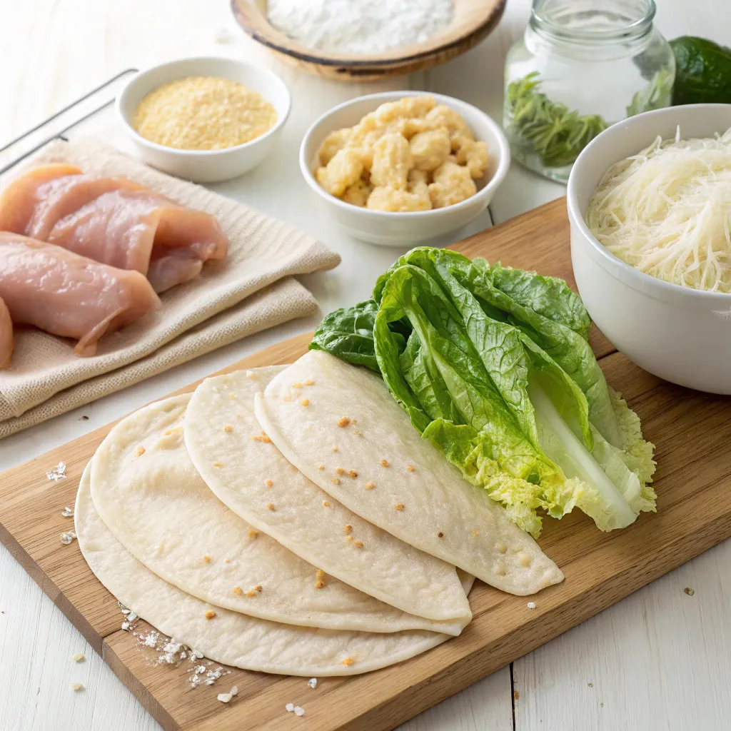 Ingredients for Crockpot Chicken Caesar Wraps